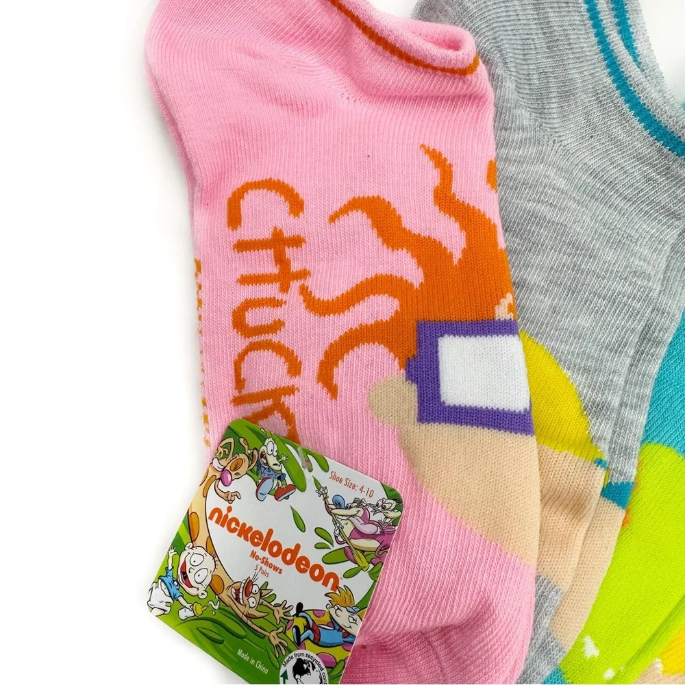 Nickelodeon Womens No Show Socks Rugrats Hey Arnold 5 Pairs Retro 90s Fun Gift